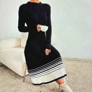 Elegant Black and White Striped Dress